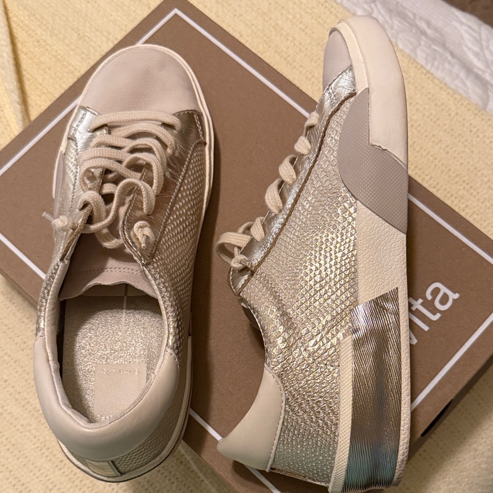 Dolce Vita Champagne Embossed Leather Sneakers